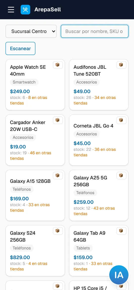 Punto de venta de ArepaSell en el celular