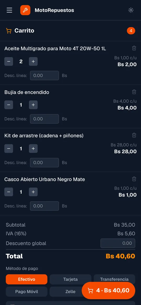 Carrito de MotoRepuestos en el celular